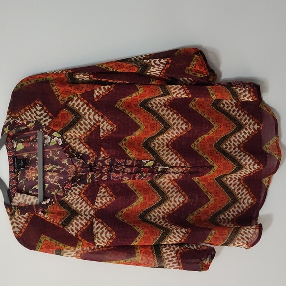 New Directions Peasant Blouse Size L Bohemian Mixed Print Fall Winter Casual - Picture 1 of 12